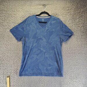 Old Navy Shirt Womens XL Blue Soft-Washed Leaf Pattern Short Sleeve V-Neck Casua